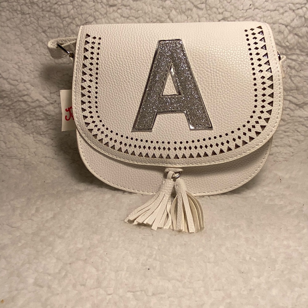 White justice purse with letter A